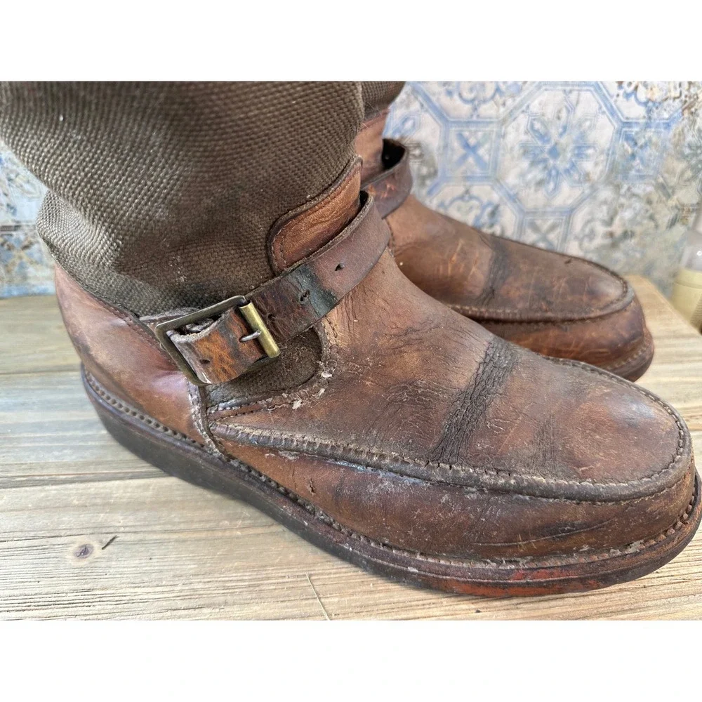 Vintage Chippewa Canvas Leather Tall Hunting Boots Work Mens 9 D Brown